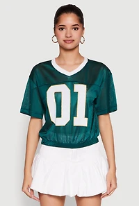 Womens Almost Famous Graphic Jersey Mesh Crop Top,