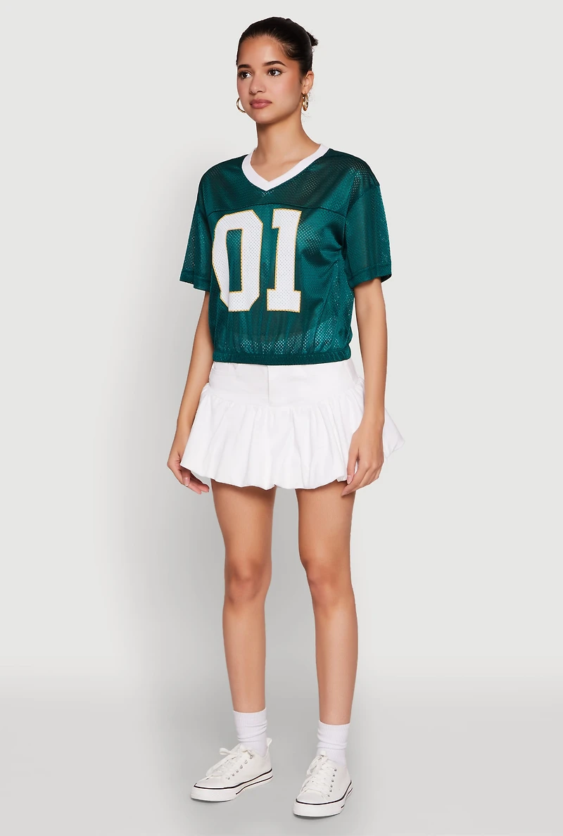 Womens Almost Famous Graphic Jersey Mesh Crop Top, Green, Size L