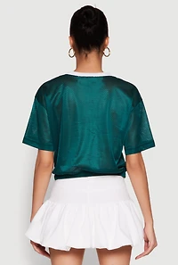Womens Almost Famous Graphic Jersey Mesh Crop Top, Green, Size L