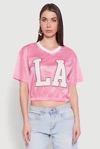 Womens Almost Famous Graphic Jersey Mesh Crop Top, Pink, Size L