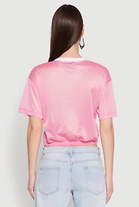 Womens Almost Famous Graphic Jersey Mesh Crop Top, Pink, Size L