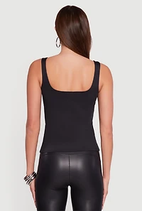 Womens Solid Square Neck Tank Top, Black, Size L