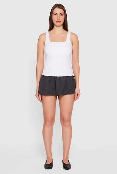 Womens Solid Square Neck Tank Top, White, Size M