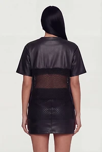 Faux Leather Fishnet Insert Studded 97 Graphic Top