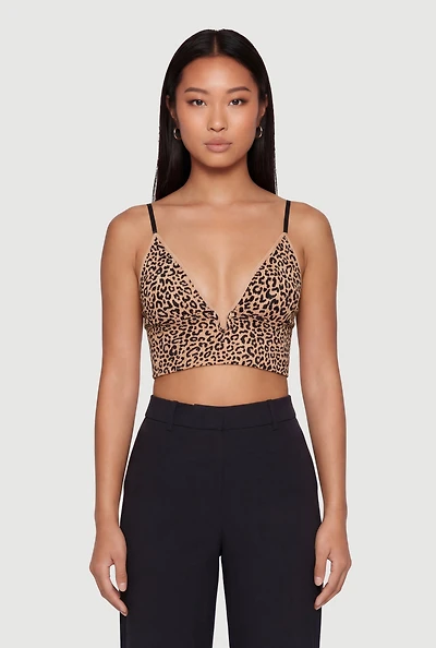 Leopard Print Plunge Neck Cropped Cami