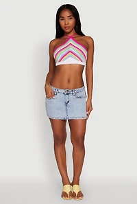 Womens Trendy Crochet Chevron Cropped Halter Top, Multi, Size S