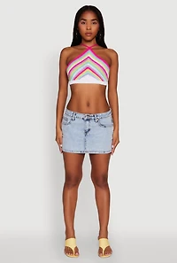 Womens Trendy Crochet Chevron Cropped Halter Top, Multi,
