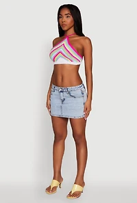 Womens Trendy Crochet Chevron Cropped Halter Top, Multi,