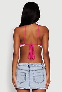 Womens Trendy Crochet Chevron Cropped Halter Top, Multi,