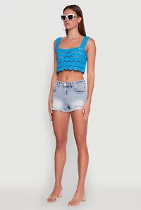 Womens Boho Crochet Sleeveless Crop Top, Blue, Size L