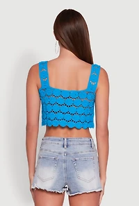 Womens Boho Crochet Sleeveless Crop Top, Blue,