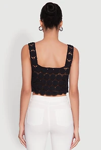 Womens Crochet Daisy Print Sleeveless Crop Top, Black, Size L