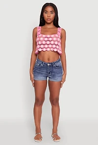 Womens Crochet Daisy Print Sleeveless Crop Top, Pink, Size L