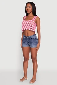 Womens Crochet Daisy Print Sleeveless Crop Top, S