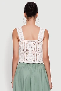 Womens Chic Crochet Cropped Tank Top, White, Size S