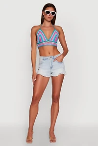 Womens Trendy Crochet Cropped Halter Top, Multi, Size S