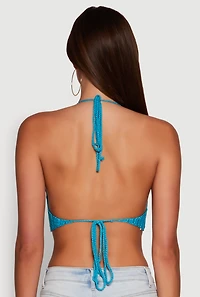 Womens Trendy Crochet Cropped Halter Top, Multi,