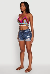 Womens Trendy Crochet Patterned Cropped Halter Top, Multi,