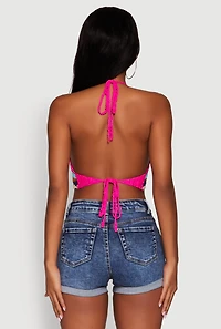Womens Trendy Crochet Patterned Cropped Halter Top, Multi, Size L