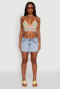 Womens Trendy Crochet Floral Detail Cropped Halter Top, Multi, Size S