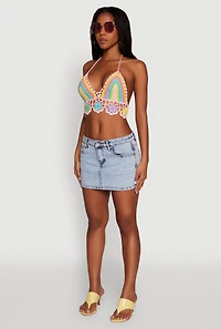Womens Trendy Crochet Floral Detail Cropped Halter Top, Multi, Size S