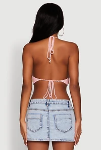 Womens Trendy Crochet Floral Detail Cropped Halter Top, Multi, Size S