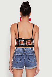 Womens Boho Crochet Sleeveless V-Neck Crop Top, Multi, Size M-L