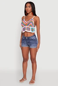 Womens Boho Crochet Sleeveless V-Neck Crop Top, Multi,