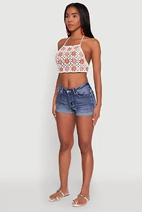 Trendy Patterned Crochet Tie Back Halter Crop Top