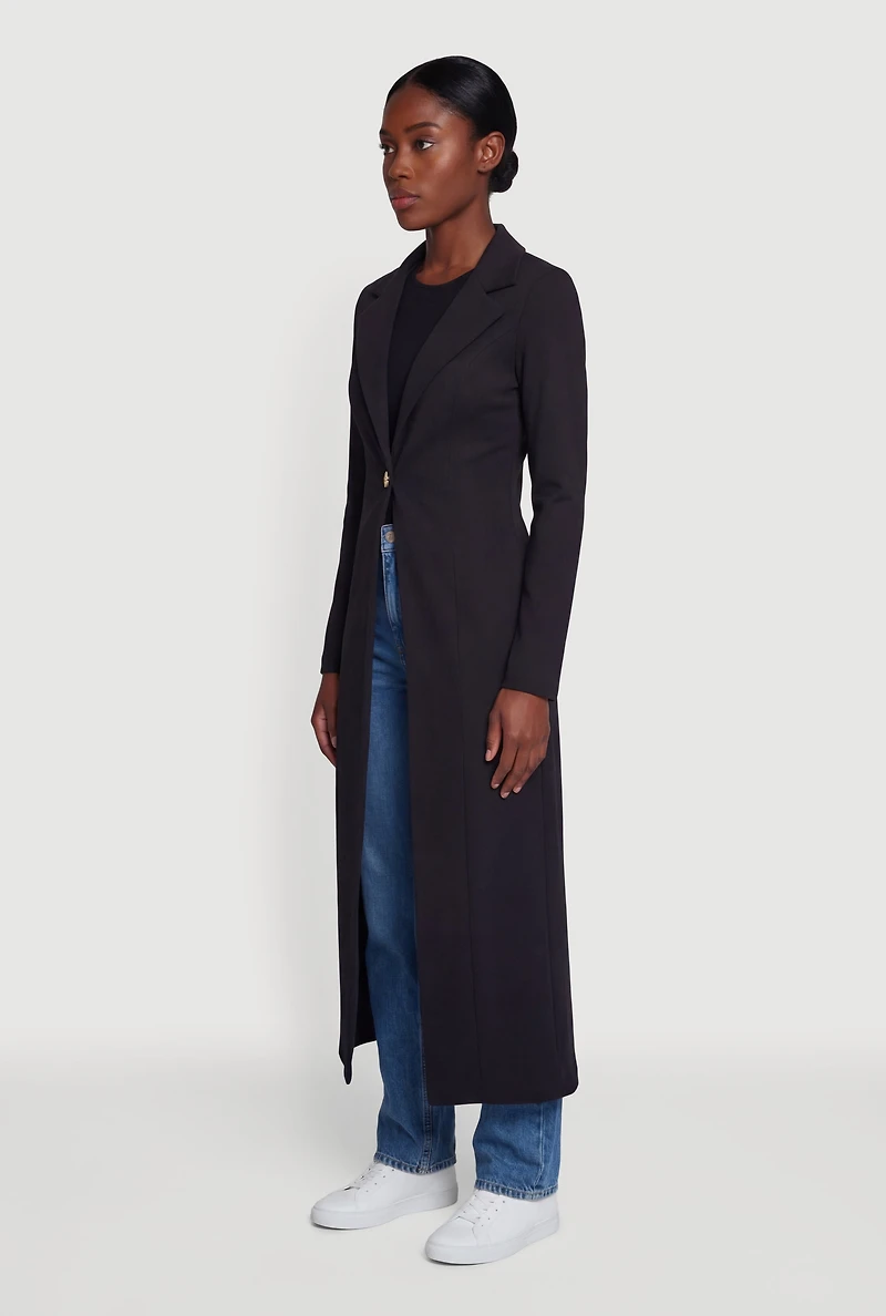 Crepe Knit One Button Collared Long Jacket