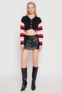 Daisy Striped Sleeve Cropped Cardigan