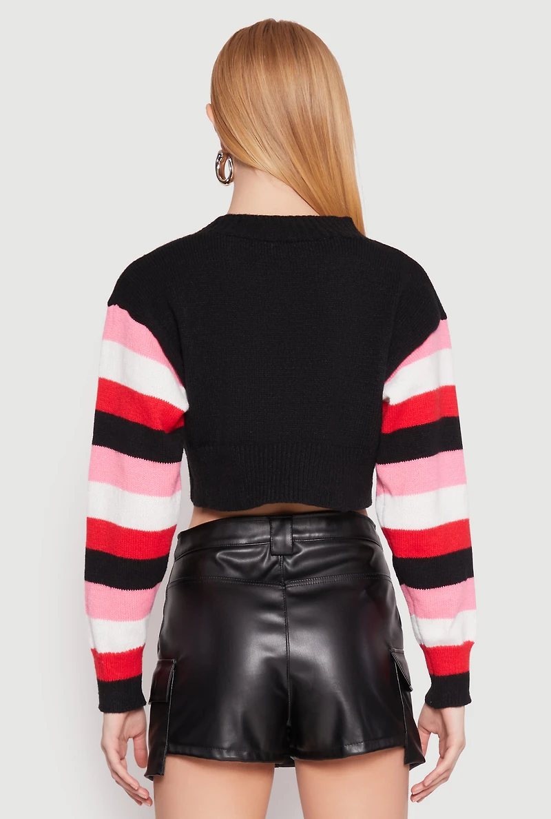 Daisy Striped Sleeve Cropped Cardigan