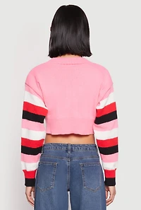 Womens Daisy Striped Sleeve Cropped Cardigan, Pink, Size L