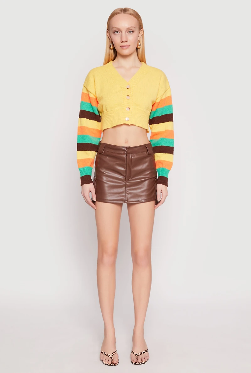 Womens Daisy Striped Sleeve Cropped Cardigan, Yellow, Size S