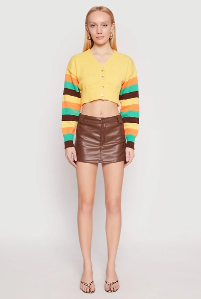 Womens Daisy Striped Sleeve Cropped Cardigan, Yellow, Size S