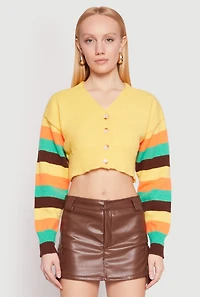 Womens Daisy Striped Sleeve Cropped Cardigan, Yellow, Size S
