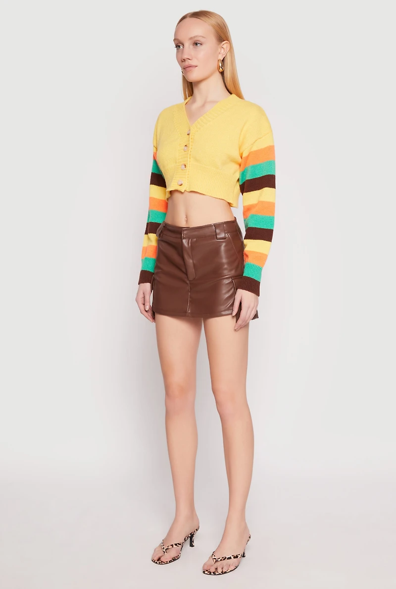 Womens Daisy Striped Sleeve Cropped Cardigan, Yellow, Size S