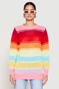Womens Daisy Crochet Chevron Striped Sweater, Multi, Size S