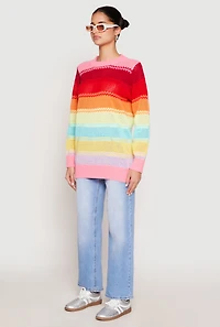Womens Daisy Crochet Chevron Striped Sweater, Multi, Size S
