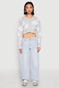 Daisy Chenille Floral Cropped Cardigan