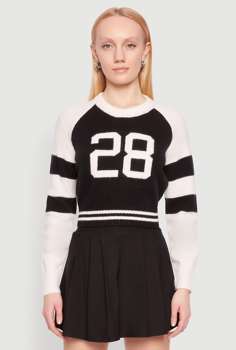 Womens Daisy 28 Varsity Stripe Graphic Sweater,