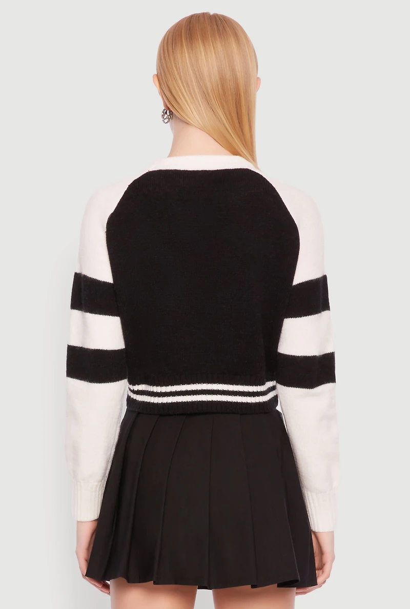 Womens Daisy 28 Varsity Stripe Graphic Sweater,