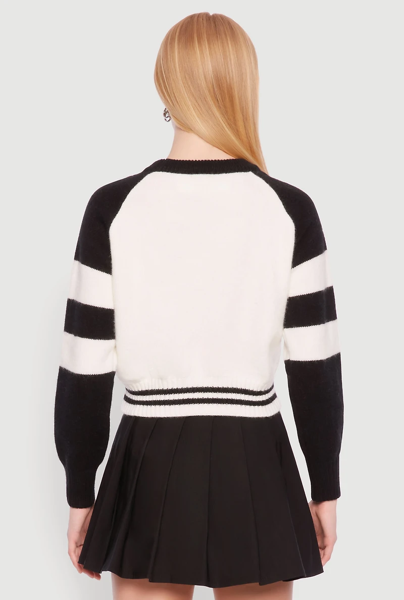 Womens Daisy 28 Varsity Stripe Graphic Sweater, M