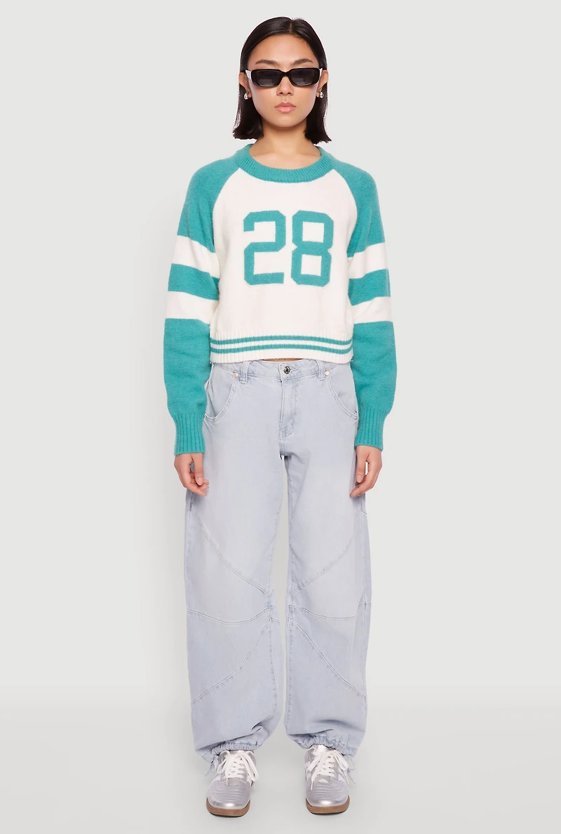 Womens Daisy 28 Varsity Stripe Graphic Sweater,