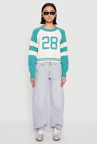 Womens Daisy 28 Varsity Stripe Graphic Sweater,