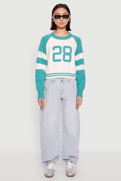 Womens Daisy 28 Varsity Stripe Graphic Sweater,