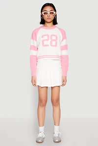 Womens Daisy 28 Varsity Stripe Graphic Sweater, Pink, Size L