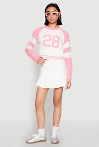 Womens Daisy 28 Varsity Stripe Graphic Sweater, Pink, Size L