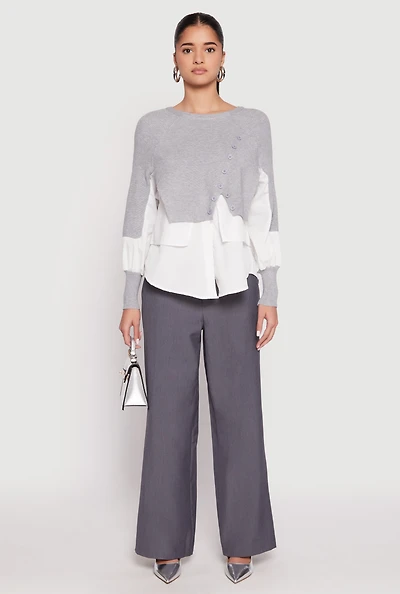 Womens Daisy Asymmetrical Knit Layered Look Top,