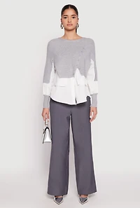 Womens Daisy Asymmetrical Knit Layered Look Top,